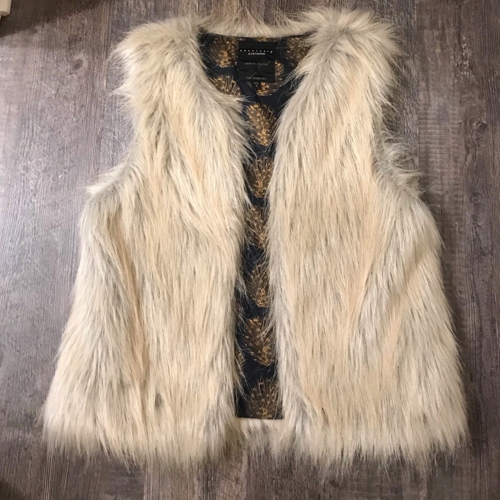 Anthropologie Sanctuary Faux Fur Cream Colored Vest Size M